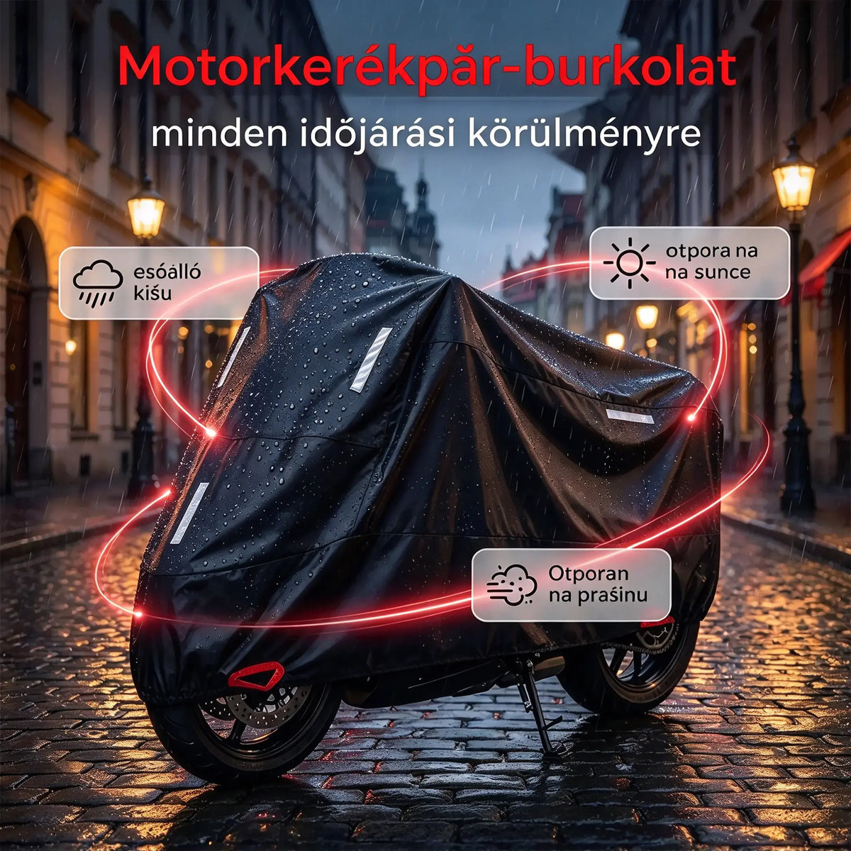 🏍️ Ma 50% kedvezmény! Univerzális motorkerékpár-takaróponyva | Vízálló, tartós és UV-álló | A legtöbb motorkerékpárhoz megfelelő | Biztonsági nyílásokkal és megerősített varrásokkal | Ideális kültéri használatra 🌧️☀️