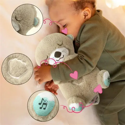 👶💤 🔥Pluszowa zabawka oddechowa dla niemowląt – interaktywna wydra uspokajająca z dźwiękiem i ruchem