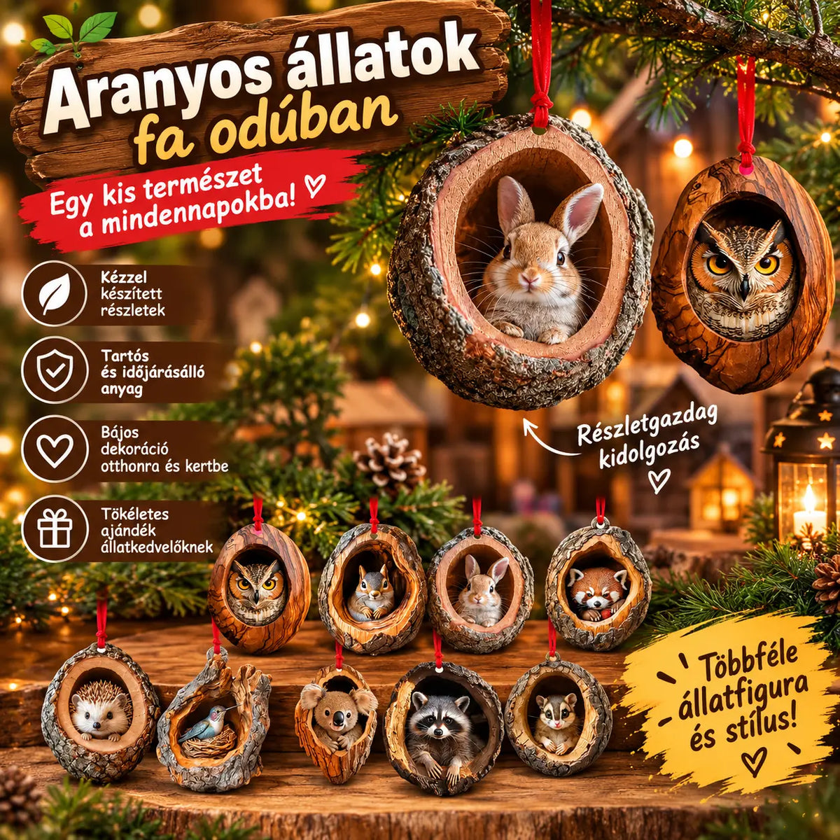 【10 kusů】🎄Vánoční ozdoby na stromeček se zvířátky, závěsné ozdoby na auto se zvířátky