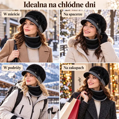 ❄️Štýlový dvojdielny zimný outfit: baseballová čiapka zo zmesi králičej kožušiny s klapkami na uši + pletený šál!