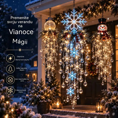 🔥 Dnes zľava 50 % 🎅 Závesná vianočná vločka s kryštálmi a LED svetlom | Čarovná žiara na verandu ✨