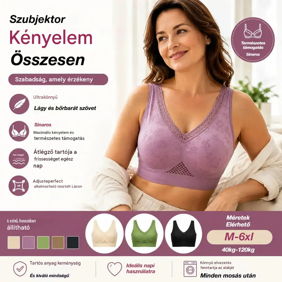 😍❤️40-120 kg【3 db-os csomag 9900 Ft】✨Női merevítő nélküli csipkés melltartó, magas tartást biztosítva