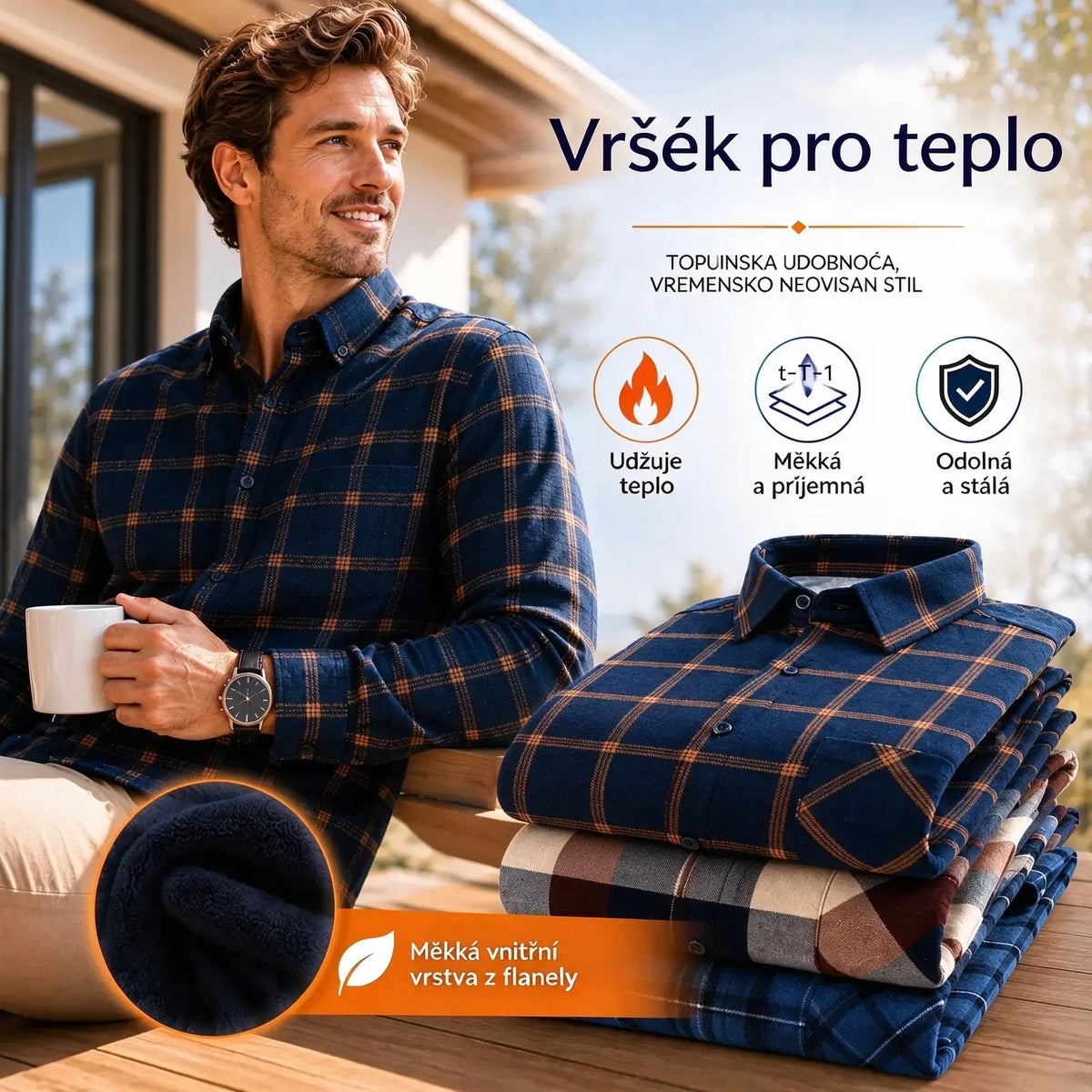 👔【Velikosti L–5XL】Nová pánská termo košile s oboustranným flísem na podzim a zimu – moderní a univerzální.