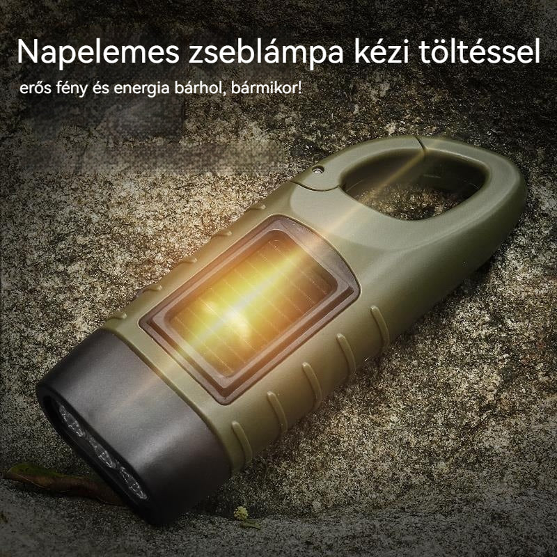 ⚡🔦 Napelemes zseblámpa kézi töltéssel – erős fény és energia bárhol, bármikor!