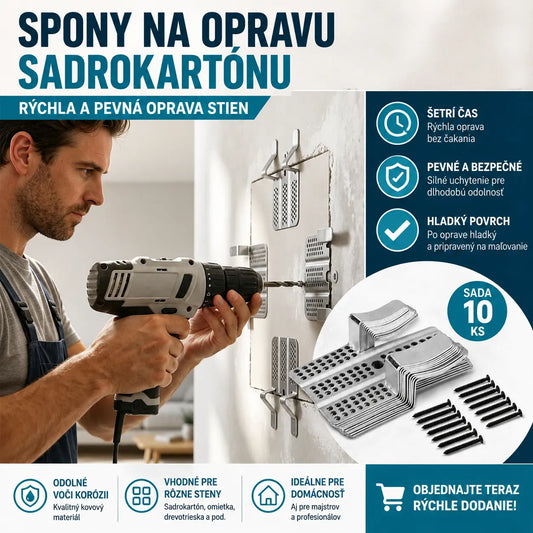 🛠️ OPRAVNÉ SPONY Z NEREZOVEJ OCELE NA SADROKRÁT PRE 1/2" SÁDROKRÁT — Upevnenie na stenu bez trámov, bez potreby podkladu 🔩