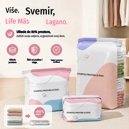 🧳【Set od 5 dijelova 29 eura】💨 Velika, stlačiva vakuumska vrećica za pohranu: nije potrebna pumpa, nepropusna je i idealna za uštedu prostora u koferima i kod kuće ✈️