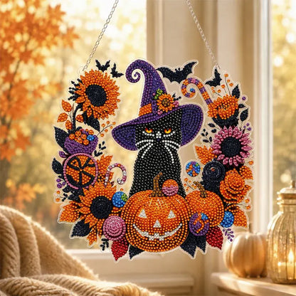 🍁🎃Halloween dekorációs ablak DIY gyémántfestés, 4 vidám minta, mérete 25×25 cm