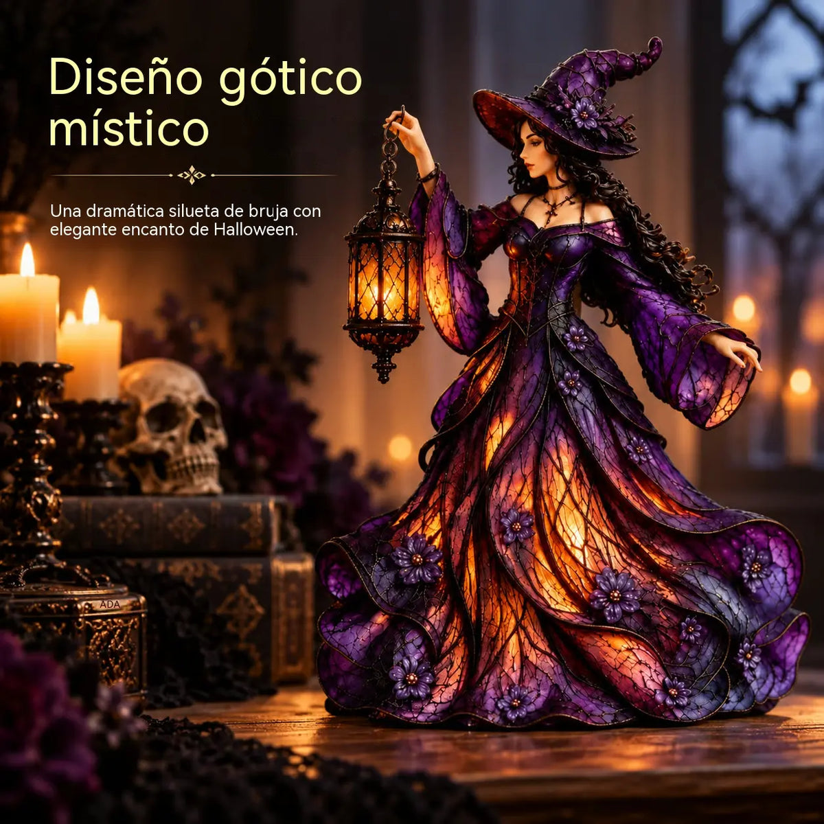 🧙‍♀️ Gótikus halloweeni boszorkányfigura LED lámpással 🧙‍♀️