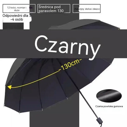 ☔ Składany parasol z 12 żebrami – odporny na wiatr, wodoodporny i lekki, na deszcz i słońce 🌞