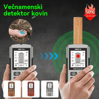🔍Večfunkcijski detektor kovin, lesa in kablov; varno in natančno locira skrite cevi in kable.