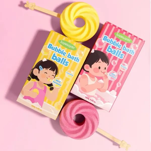 🍭🧼Nyalóka fürdőbomba – Vízzel érintkezve színes buborékokat szabadít fel, hosszan tartó illatot hagyva maga után ✅