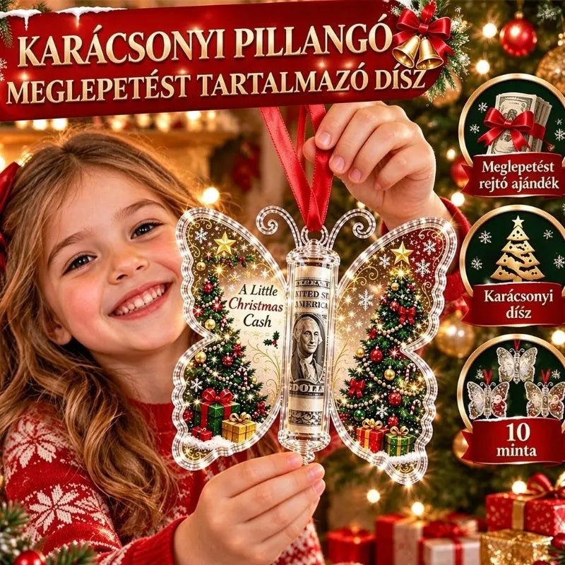 💴🎄 Karácsonyi pillangódísz – Rejts el benne ügyesen egy pénzajándékot!