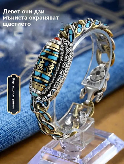 💓🔥Най-продаван💓✨ Винтидж гривна от сребро 925 с шест номера и тюркоазена мантра със сменяеми мъниста