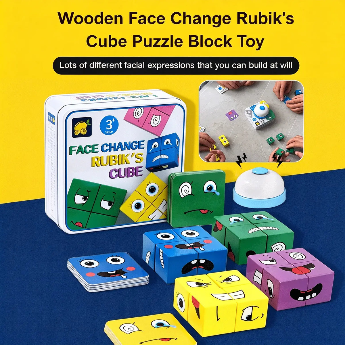 🔥✨Fa arcot váltó Rubik-kocka kirakós blokkjáték