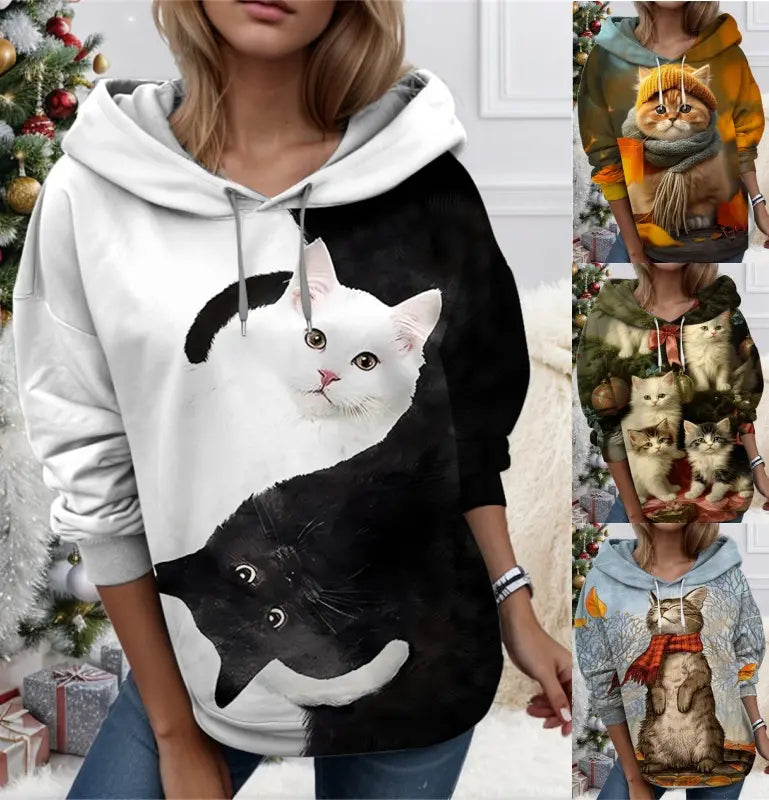 🐱🧥✨【1 kus, S–3XL】Dámska mikina s kapucňou a 3D potlačou mačky – mäkká, pohodlná a vhodná na každý deň.