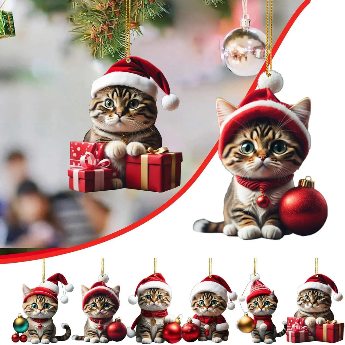 🎄【10db】😻 Kitty karácsonyfadíszek. Függő macska díszek