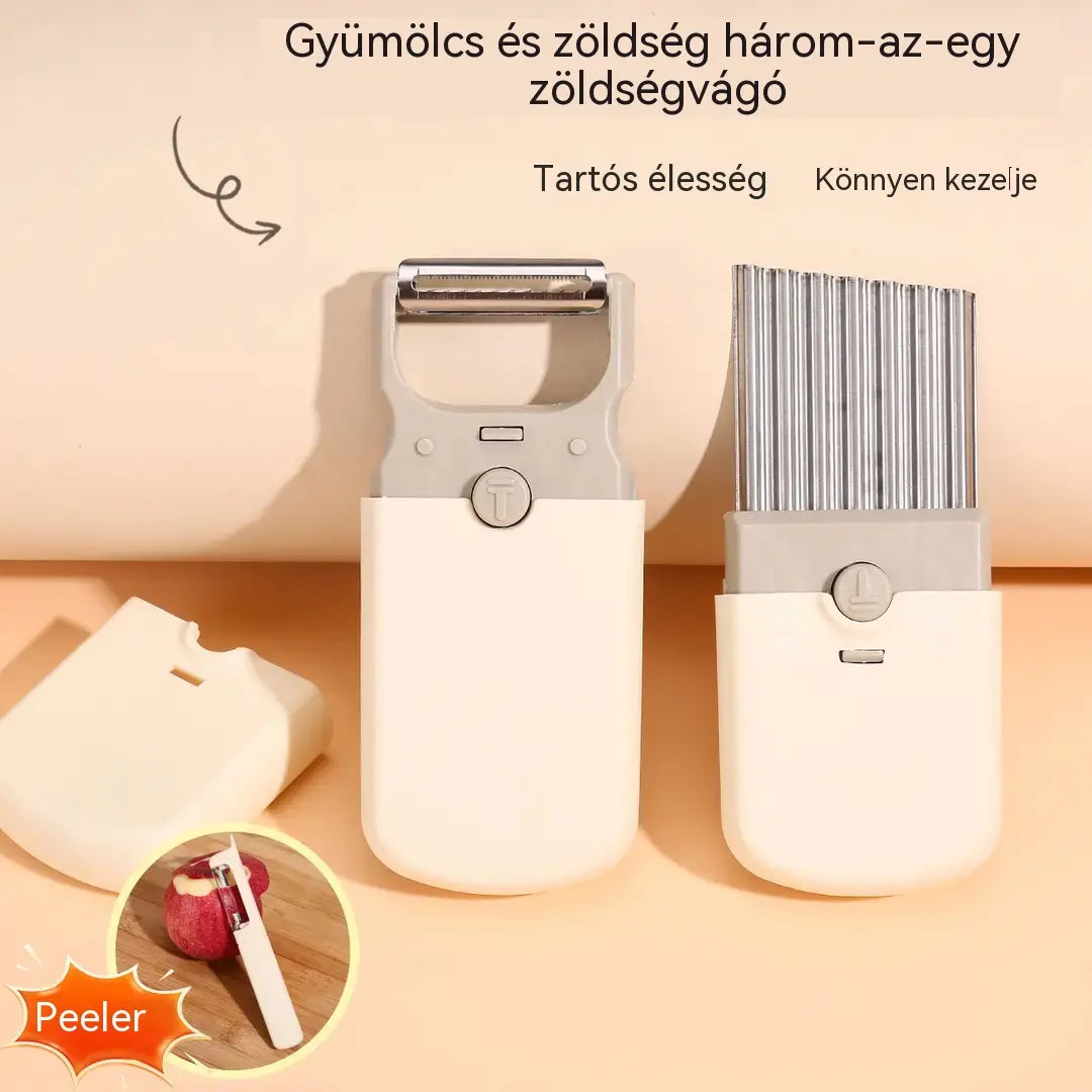🔥🏠【2 darab】3 az 1-ben multifunkciós hámozó gyümölcsökhöz és zöldségekhez, burgonya aprítására és szeletelésére a konyhában.
