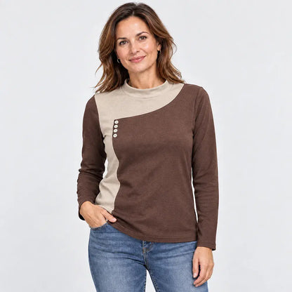 ✨【S-3XL / 6 farieb】Top s kombináciou farieb, stojačikom a ozdobnými gombíkmi (ľahký hrejivý flís)