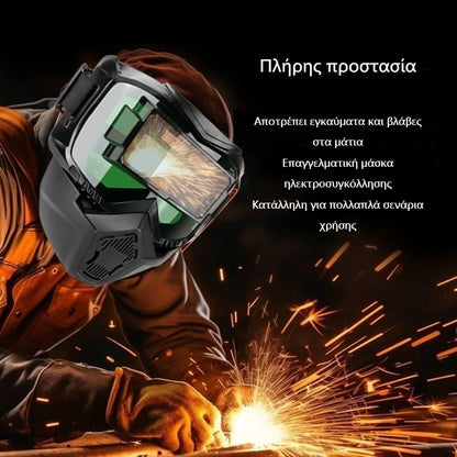 😎Πλήρως αυτόματο κράνος συγκόλλησης με προστατευτική μάσκα τοποθετημένη στην κεφαλή αλλαγής φωτός για συγκολλητές