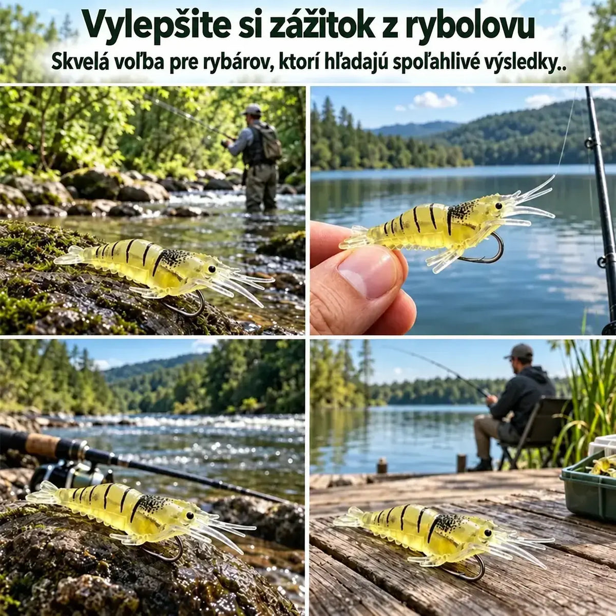 🎣 Vysoko realistická umelá kreveta s háčikom – 30 kusov v praktickej krabičke, ideálna na sladkú aj slanú vodu, odolná a opakovane použiteľná.