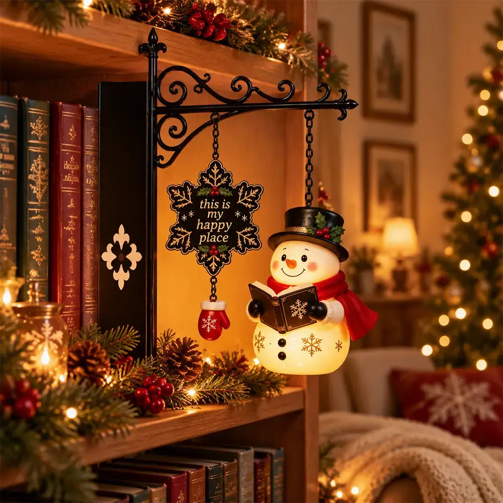 🎅💡Dekoratív, megvilágított karácsonyi témájú könyvespolc dísz