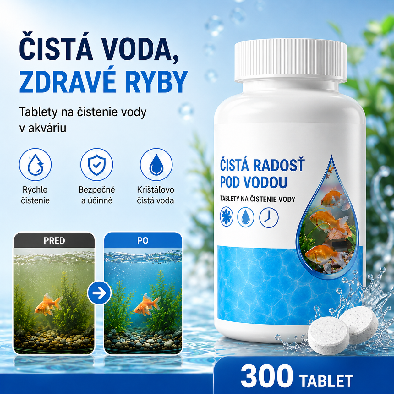 🐟【300 tabliet】💧 Šumivé tablety na čistenie akváriovej a jazierkovej vody, okysličovacie tablety do akvária 🔥