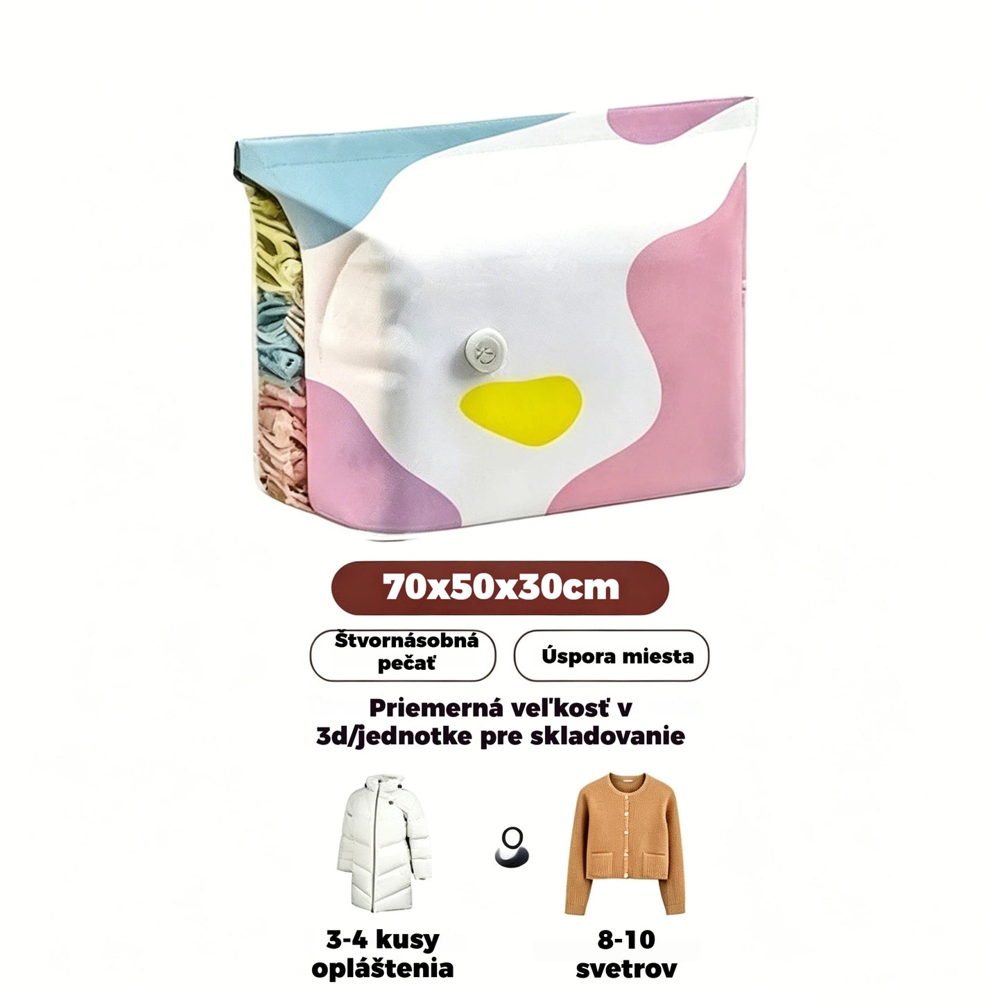 🧳【5-dielna sada】💨 Veľké, stlačiteľné vákuové úložné vrecko: nevyžaduje pumpičku, je nepriepustné a ideálne na úsporu miesta v kufri a doma ✈️