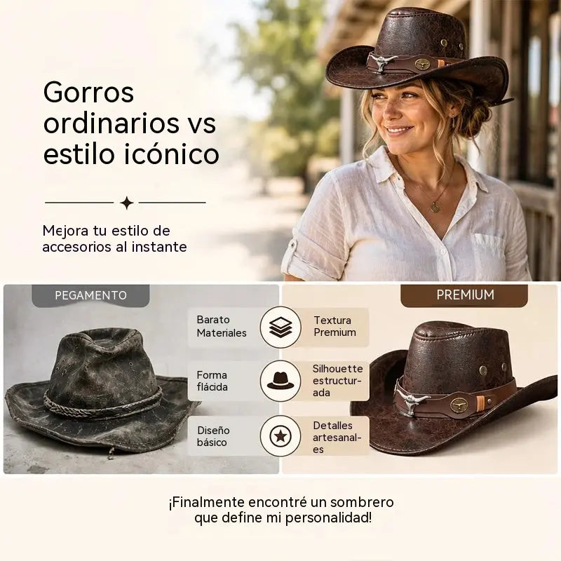 🤠Užijte si nyní 50% slevu! 🌟Retro kovbojský klobouk se širokou krempou a kapucí - fedora ve westernovém stylu Distressed