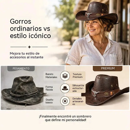 🤠Užijte si nyní 50% slevu! 🌟Retro kovbojský klobouk se širokou krempou a kapucí - fedora ve westernovém stylu Distressed