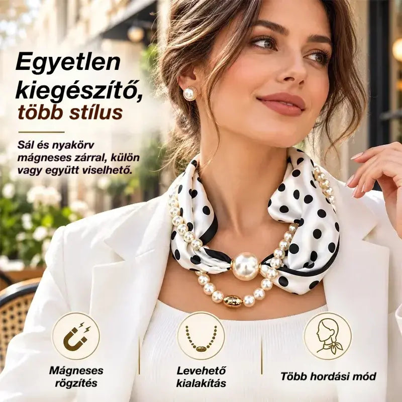 ✨ 2 az 1-ben gyöngynyaklánc és mágneses sál! Gyors mágneses csat · Levehető kialakítás · Francia elegancia és sokoldalú stílus! Különleges ajánlat: Vegyél egyet, és a másodikat ajándékba kapod!