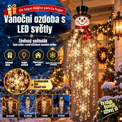 🔥 DNES SLEVA 50 % 🎅 Vánoční závěsná LED lampa se sněhovou vločkou a křišťálem | Kouzelná záře na verandu ✨