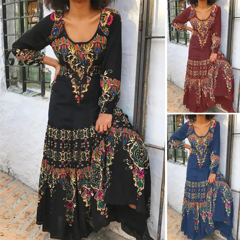 【30%OFF】【S-3XL】Téli új női etnikai nyomtatott ruha