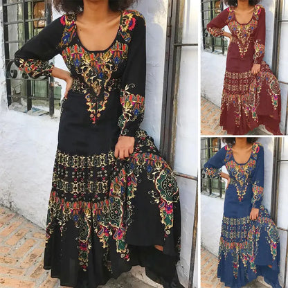 【30%OFF】【S-3XL】Téli új női etnikai nyomtatott ruha