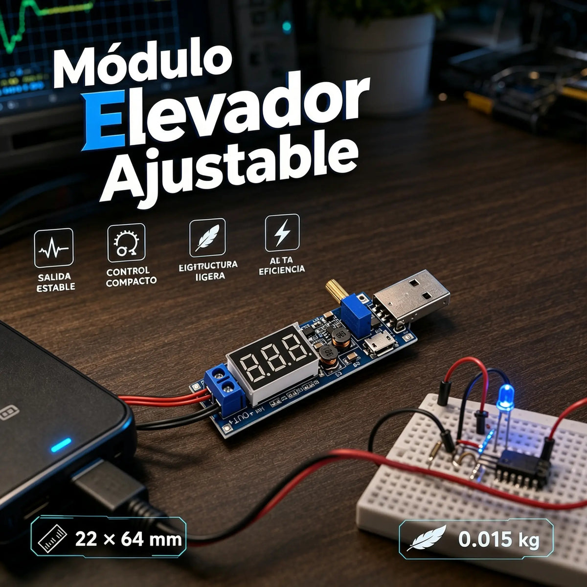 🔌【Micro USB interfész + C típusú interfész】💻 Állítható USB tápegység – 5 V-os többkimenetes feszültségnövelő szabályozó (3,3–24 V) | Asztali tápegység minden típusú eszközhöz 🔋