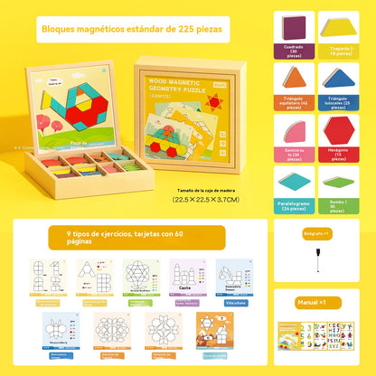 👶🌈🧩【225 darab】🔥Mágneses, fából készült tangram kirakós játék, agytréning és oktató játék gyerekeknek, serkenti a gondolkodást