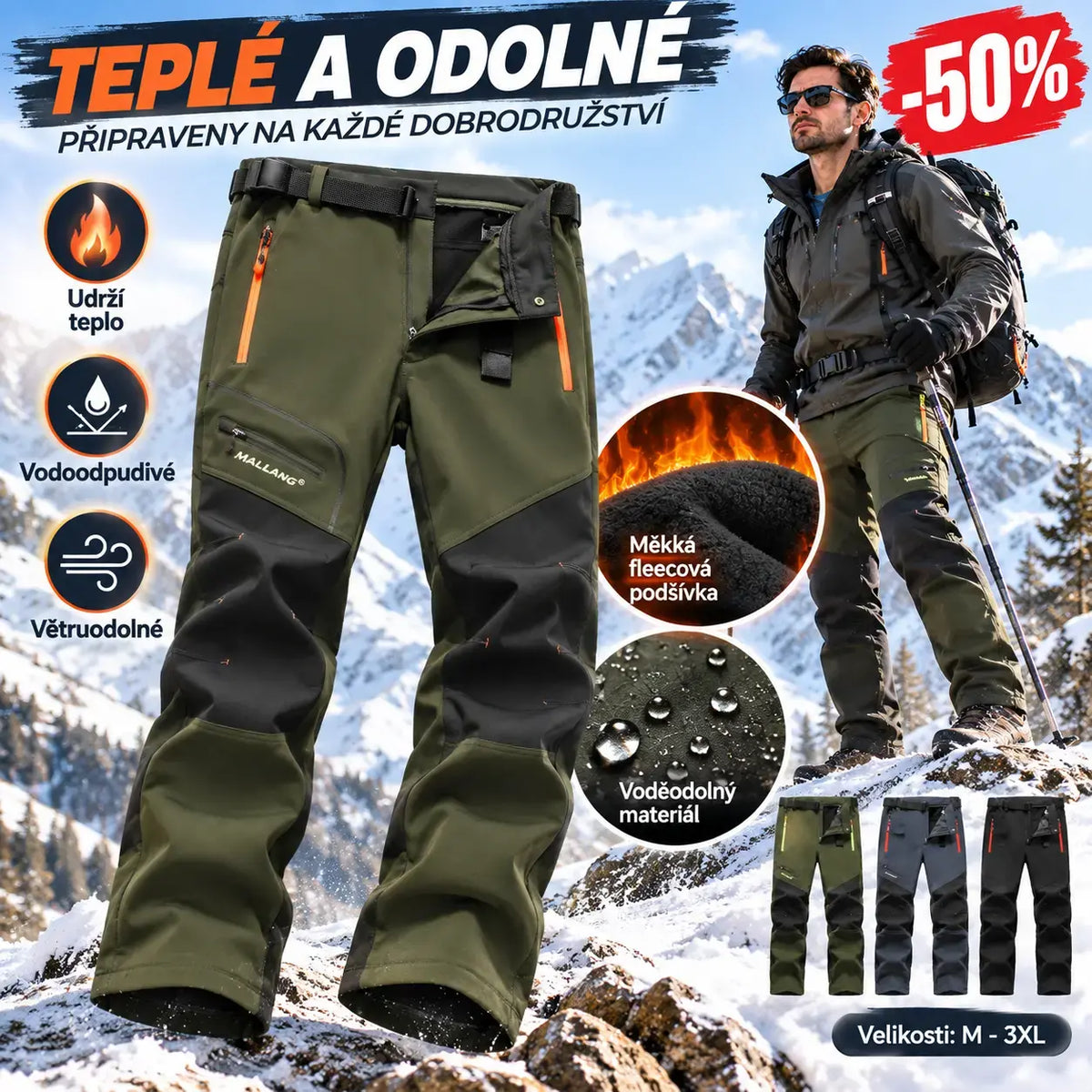 🏃‍♂️【S–5XL】2025 Nové pánské outdoorové kalhoty na podzim a zimu - teplé, fleecové, nepromokavé a větruodolné
