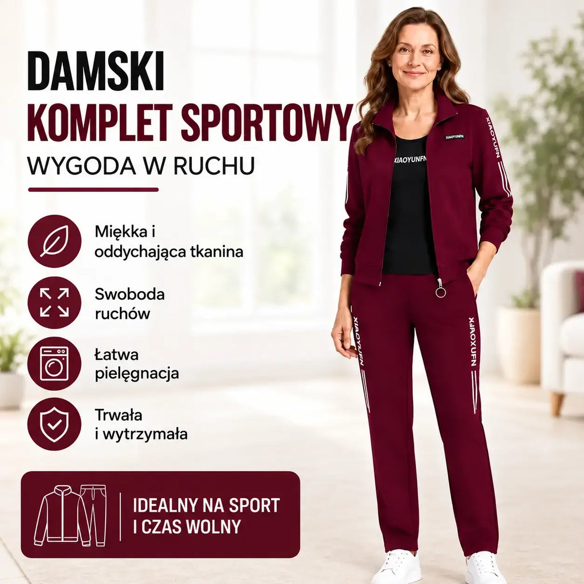 🌸 Elegancja i absolutny komfort! Elegancki, 3-częściowy dres damski (Kurtka zapinana na zamek + Koszulka + Spodnie / Rozmiary: M-6XL)! ✨