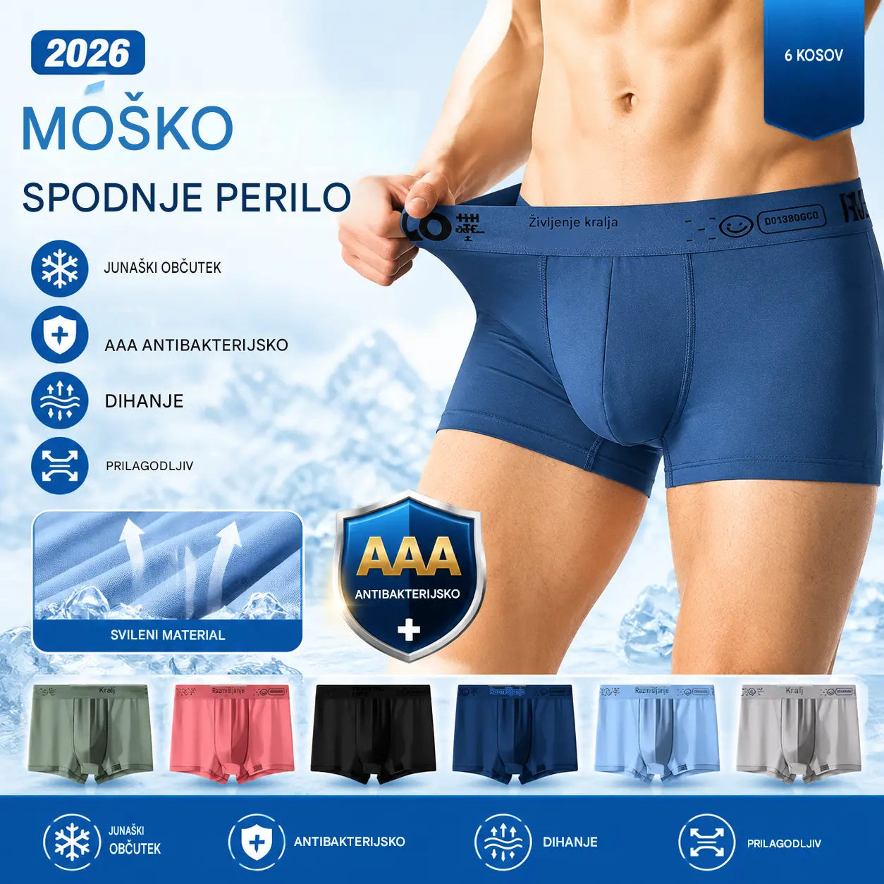🏆Kupite 3, dobite 3 brezplačno【40-110kg】2026 nove, antibakterijske, U mrežaste konveksne modalne moške boksarice velike velikosti