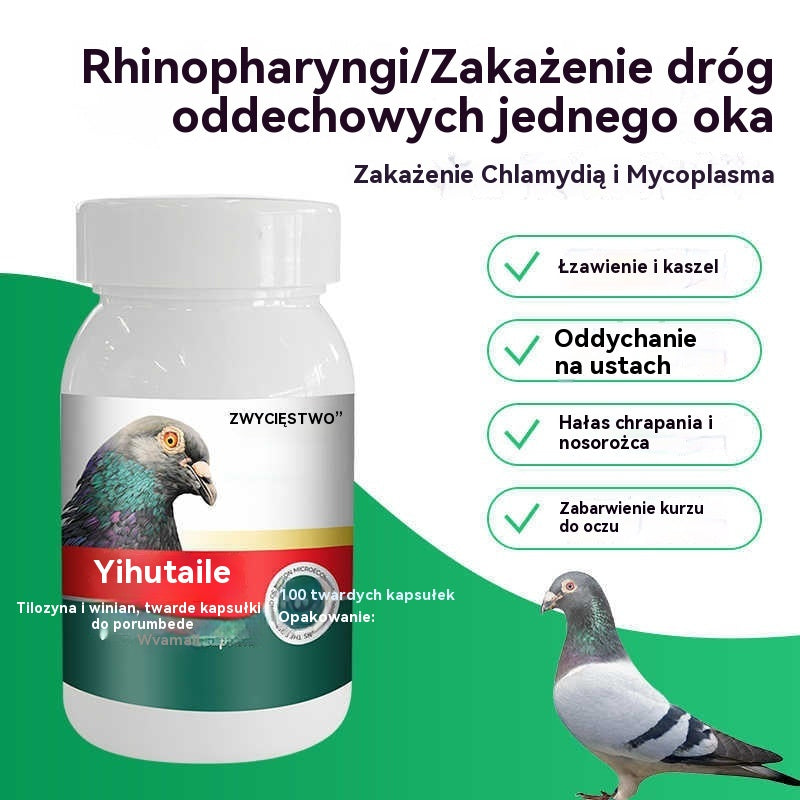 🕊️100 tabletek, specjalny lek dla gołębi pocztowych, stosowany w leczeniu kaszlu, świszczącego oddechu, łzawienia, niewyraźnego widzenia, jaglicy oraz czarno-czerwonej wydzieliny z nosa.