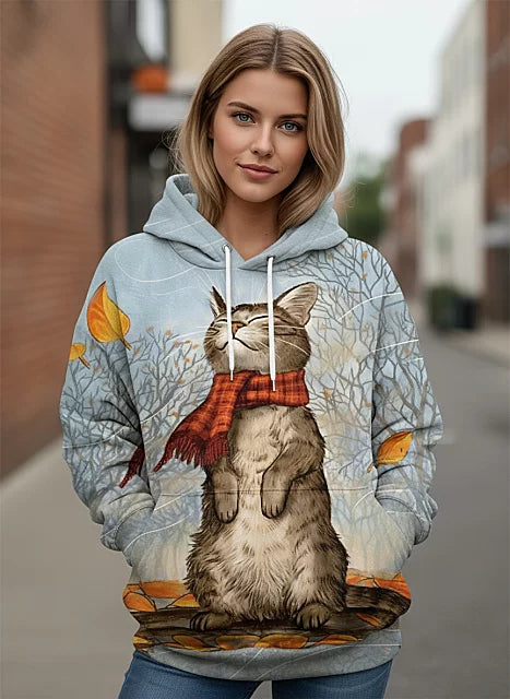 🐱【S-6XL】Új női téli hosszú ujjú póló, aranyos macskás mintával