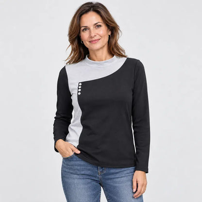 ✨【S-3XL / 6 farieb】Top s kombináciou farieb, stojačikom a ozdobnými gombíkmi (ľahký hrejivý flís)