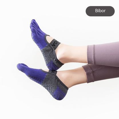 🦶【5 pár】🧘Pilates professzionális csúszásgátló ötujjú zokni: Lélegző fitnesz zokni minden évszakra, alkalmas padlóra és jógára🧦