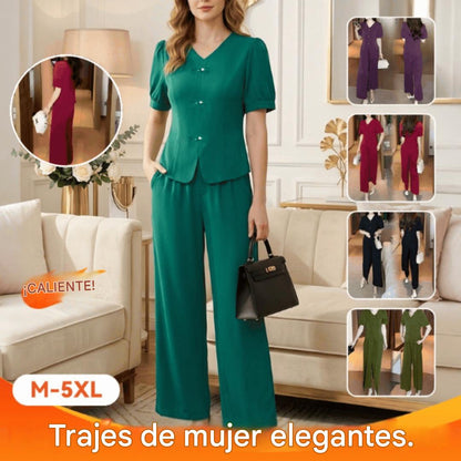 🌸【Top + Pantalones anchos】Conjunto casual de moda