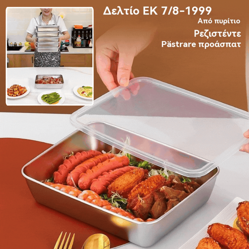 (8 τεμάχια)🥩🥙Ανεξίτηλο τετράγωνο τηγάνι από ανοξείδωτο χάλυβα + καπάκι（Υλικό από ανοξείδωτο χάλυβα 304）