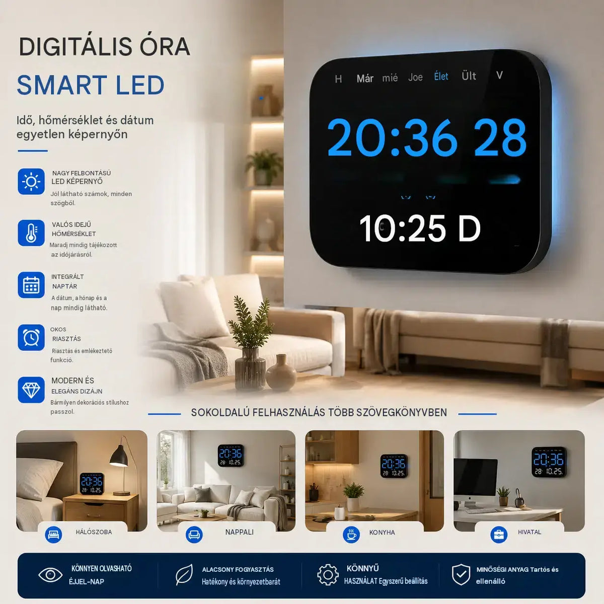 🛏️ Digitális óra otthonra és irodába: ébredjen gyengéden, és felejtse el a bosszantó ébresztőhangokat! Állítható fényerő, csendes működés éjszaka. 🌙