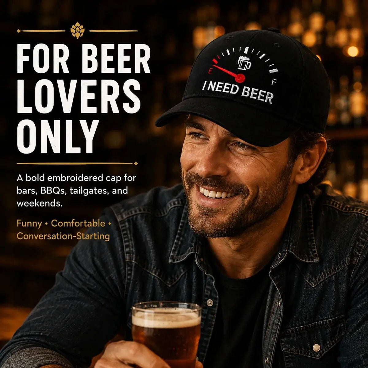 🔥 UTOLSÓ NAP 50% KEDVEZMÉNNYEL - 🍺 Hímzett sapka "I NEED BEER" - Uniszex emléksapka 🧢