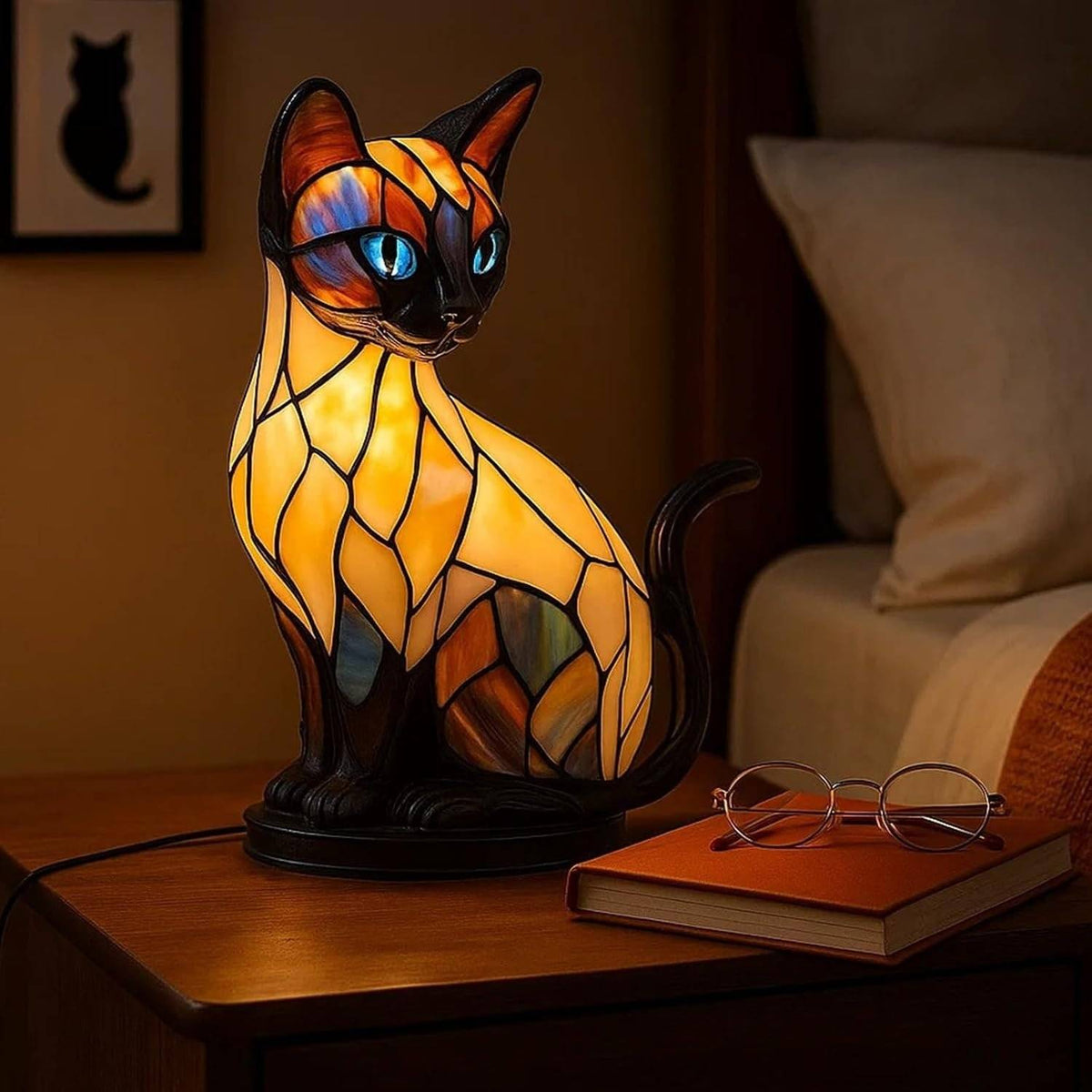🐱Stolní lampa ve tvaru kočky, retro noční světlo z barevné pryskyřice s kočičím motivem