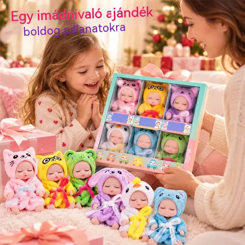 👶 Reborn babajáték-ajándékszett – Állatjelmezes pólyában! Imádnivaló, alvó babaarcok · 6 babából álló készlet díszdobozban · Tökéletes ajándék gyerekeknek!