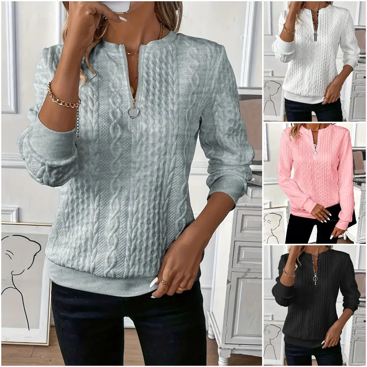 🔥🎀🎀【Predáva sa ako horúce rožky】🌸🌸🌸 2026 Ležérna prešívaná mikina na zips pre európske a americké ženy.