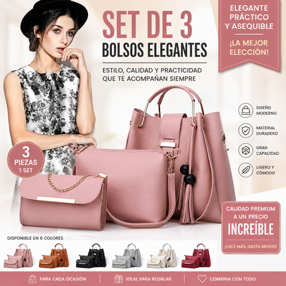 Conjunto de 3 piezas de bolso de mano y cartera de piel sintética suave para mujer: bolso tote, bolso de hombro y cartera de mano.